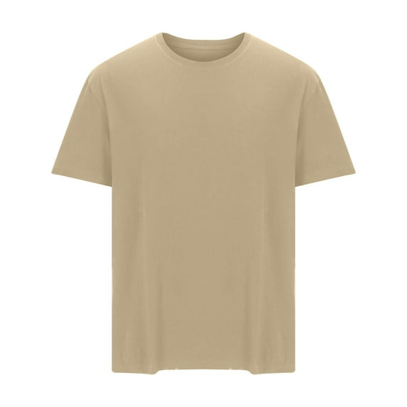 Iugvhana Cotton T-Shirts for Men Big and Tall Loose Casual Round Neck T-Shirt Regular Fit Solid Short Sleeve Tees Tops Beige XXXXXL