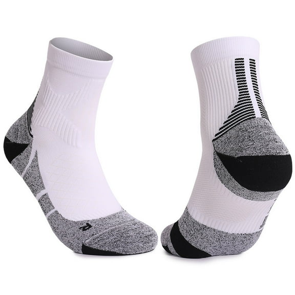 Iugvhana Cycling Crew Socks for Men - Moisture Wicking & Reinforced Cushion for Marathon, Hiking, Outdoor - Athletic Performance Socks White Free Size