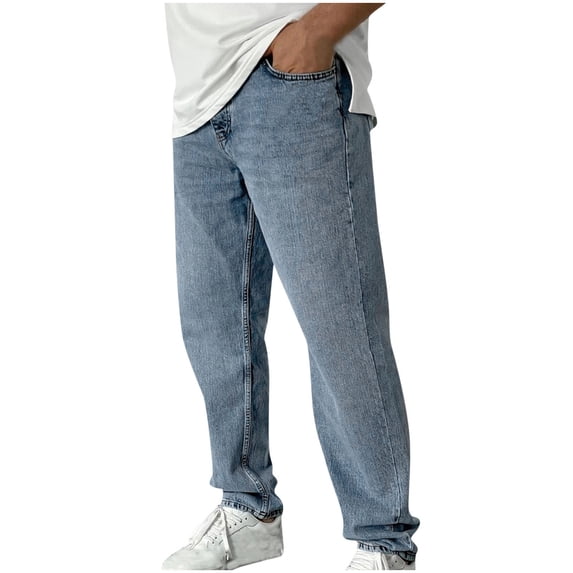 Iugvhana Denim Pants for Men Motorcycle Riding Anti-Fall Protection Wear-Resistant Jeans Overalls Zipper Button Solid Casual Pocket Trouser Light Blue XL