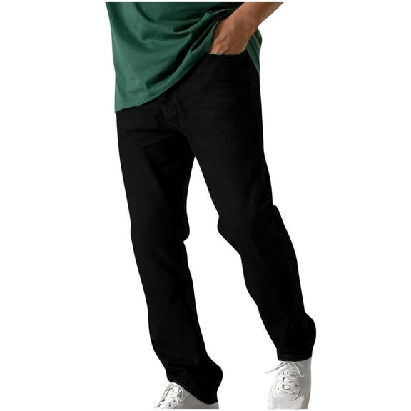 Iugvhana Denim Pants for Men Motorcycle Riding Anti-Fall Protection Wear-Resistant Jeans Overalls Zipper Button Solid Casual Pocket Trouser Black L