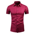 thumbnail image 1 of Iugvhana Dress Shirt for Men Big & Tall Short Sleeve Button Down Shirts Slim Fit Casual Business Work Office Formal Shirts Red L, 1 of 6