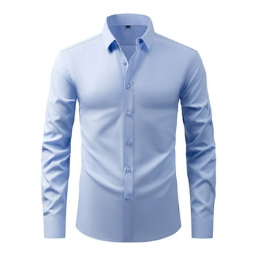 Iugvhana Dress Shirts for Men Casual Business Formal Office Shirt Button Wrinkle-Free Turndown Collar Long Sleeve Shirts Light Blue L