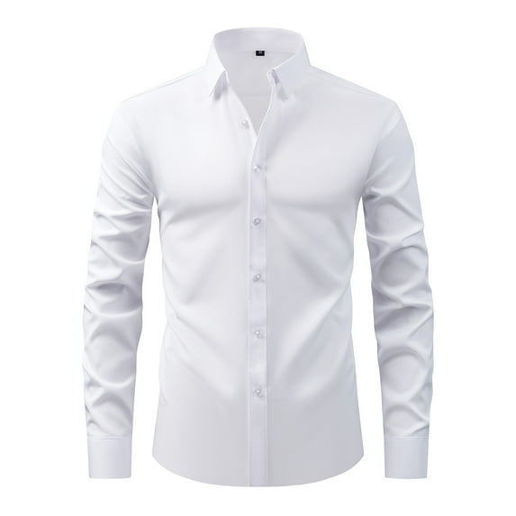 Iugvhana Dress Shirts for Men Casual Business Formal Office Shirt Button Wrinkle-Free Turndown Collar Long Sleeve Shirts White L