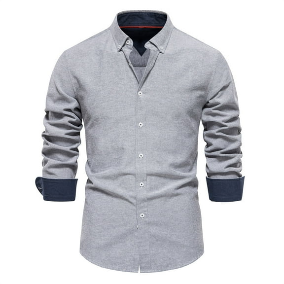 Iugvhana Dress Shirts for Men Casual Cardigan Solid Color Oxford Textile Long Sleeve Shirts Lapel Button Down Business Shirt Gray XXL
