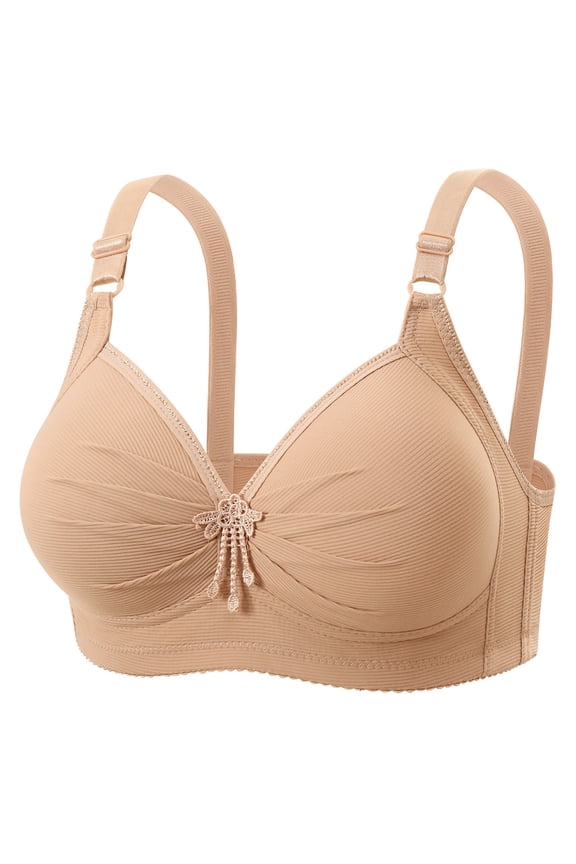 Everyday Bra for Women Comfortable Wireless Full Coverage Supportive Daily Bras Push Up No Underwire Breathable T-Shirt Bras Beige L