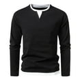 thumbnail image 1 of Iugvhana Fake Two Round Neck Shirts for Men Fashion Casual Solid Long Sleeve Lightweight Baselayer Tops Pullover Slim T-Shirt Black XXL, 1 of 4
