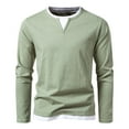 thumbnail image 1 of Iugvhana Fake Two Round Neck Shirts for Men Fashion Casual Solid Long Sleeve Lightweight Baselayer Tops Pullover Slim T-Shirt Green S, 1 of 6