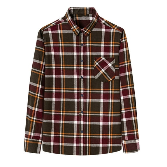 Iugvhana Flannel Shirt for Men Casual Button Down Work Soft All Cotton Lightweight Flannel Mens Plaid Shirts Long Sleeve Coffee M