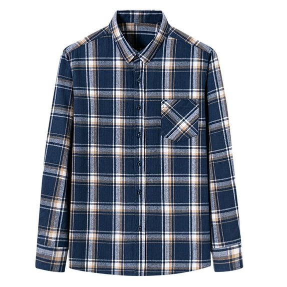 Iugvhana Flannel Shirt for Men Casual Button Down Work Soft All Cotton Lightweight Flannel Mens Plaid Shirts Long Sleeve Navy#1 S