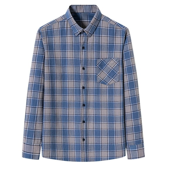 Iugvhana Flannel Shirt for Men Casual Button Down Work Soft All Cotton Lightweight Flannel Mens Plaid Shirts Long Sleeve Navy#2 S