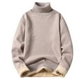 thumbnail image 1 of Iugvhana Fleece Lined Turtleneck Sweaters for Men Winter Warm Thick Long Sleeve Knit Sweater Regular-Fit Solid Sweaters Beige L, 1 of 6