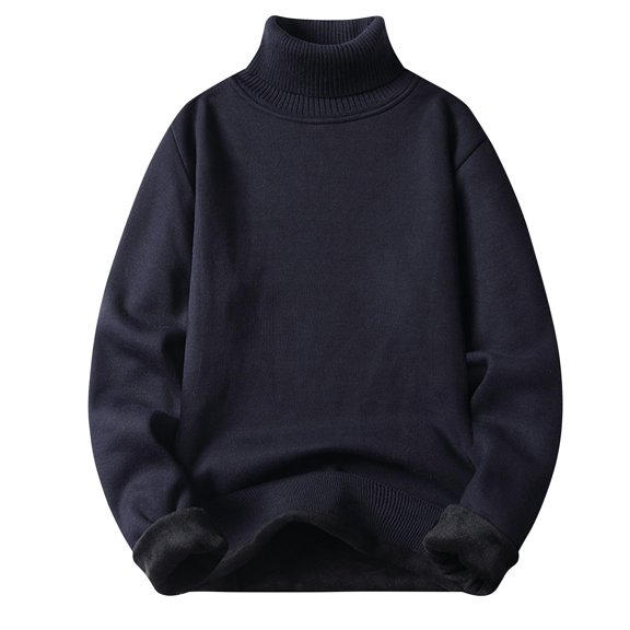 Iugvhana Fleece Lined Turtleneck Sweaters for Men Winter Warm Thick Long Sleeve Knit Sweater Regular-Fit Solid Sweaters Navy XXXL