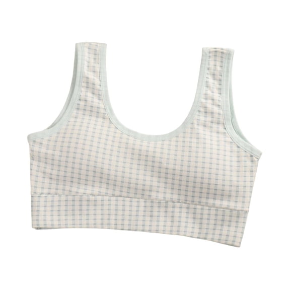 Iugvhana Girls Bras Soft Plaid Print Breathable Wireless Bra Full Coverage Comfortable Wide Strap Daily Bra Crop Tank Top for Teen Blue L