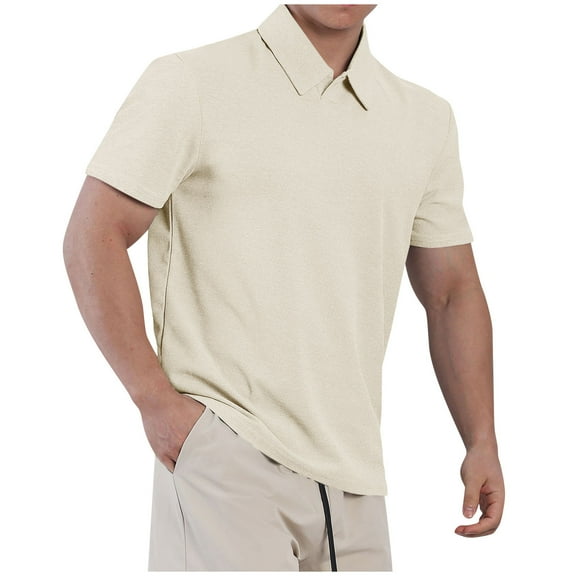 Iugvhana Golf Shirts for Men Quick Dry Moisture Wicking Performance Short Sleeve Collared Polo Shirt for Casual Tennis Beige XXXL