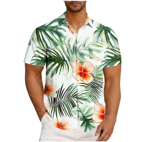 Iugvhana Hawaiian Shirts for Men Short Sleeve Button Down Casual Shirts Summer Floral Printed Tropical Beach Shirts Green#1 M