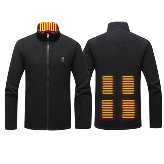 Iugvhana Heated Jacket for Men 9 Heating Areas Warm Winter Fleece Jacket Long Sleeve Stand Collar Outdoor USB Electric Heating Coat Black L