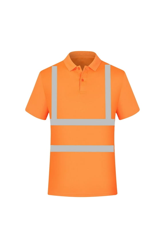 High Visibility T-Shirts for Men Reflective Hi Vis Work Safety Shirt Summer Short Sleeve Lapel Button Up Pullover Tops Orange XXL