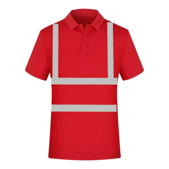 Iugvhana High Visibility T-Shirts for Men Reflective Hi Vis Work Safety Shirt Summer Short Sleeve Lapel Button Up Pullover Tops Red L