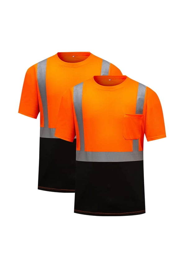 High Visibility T-Shirts for Men Reflective Hi Vis Work Safety Shirt Summer Short Sleeve Round Neck Tees Top Orange XXXL