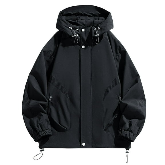 Iugvhana Hooded Jackets for Men Outdoor Windproof Zip Up Jacket Coat Hiking Camping Travel Loose Casual Long Sleeve Outerwear Black M