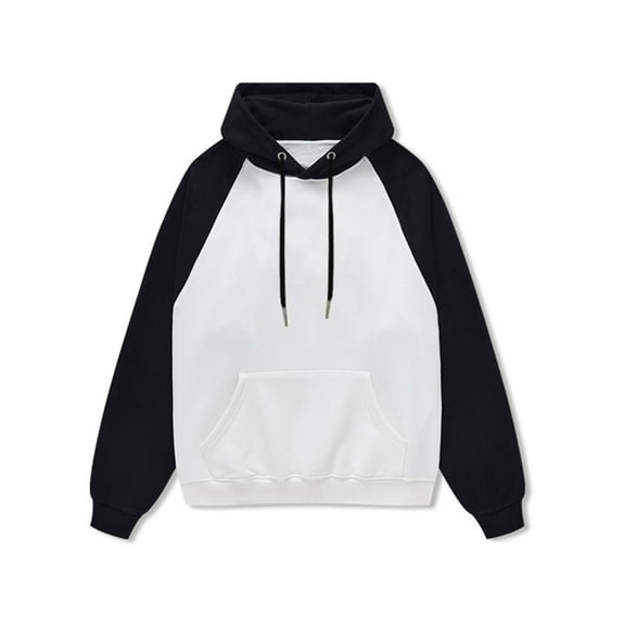 Iugvhana Knitting Cotton Hoodies for Men Women Color Blocking Long Sleeve Sweatshirts Casual Pullover Loose Fit Tops Black M