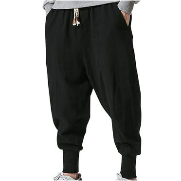 Iugvhana Leggings Pants for Men Casual Loose Fit Oversized Solid Drawstring Elastic Waist Pockets Trousers Leisure Athletic Pants Black XXL