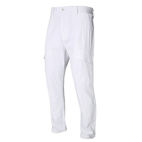 Iugvhana Leisure Work Pants for Men Straight Leg Daily Thin Slim Casual Business Pants Button Zipper Multi-Pocket Solid Regular Fit Trousers White 38