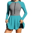 thumbnail image 1 of Iugvhana Long Sleeve Swimsuits for Women Zipper Front Swim Dress with Boyshorts Rash Guard Two Piece Bathing Suit Surfing Swimwear Sky Blue XL, 1 of 8