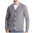thumbnail image 1 of Iugvhana Men Cardigan Sweater Button Down V-Neck Casual Knitted Cardigan Sweaters Trendy Slim Fit Cotton Jacket Coat Long Sleeve Jackets Gray L, 1 of 9