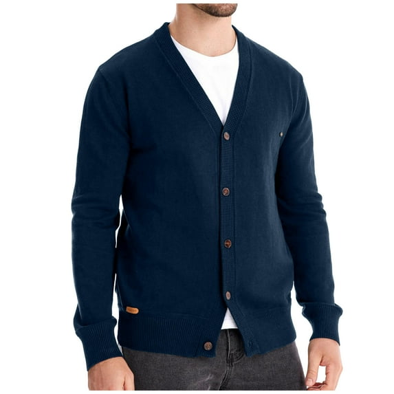 Iugvhana Men Cardigan Sweater Button Down V-Neck Casual Knitted Cardigan Sweaters Trendy Slim Fit Cotton Jacket Coat Long Sleeve Jackets Navy#1 M