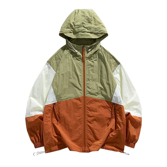 Iugvhana Men Casual Jacket Cooling Hoodie Contrast Color Long Sleeve Full Zip Sun Protection Light Breathable Outdoor Outwear Red XL