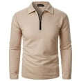 thumbnail image 1 of Iugvhana Men Half Zipper Up Pullover Waffle Shirt Slim Fit Tees Blouse Casual Long Sleeve Turndown Collar Shirts Tops Khaki M, 1 of 4