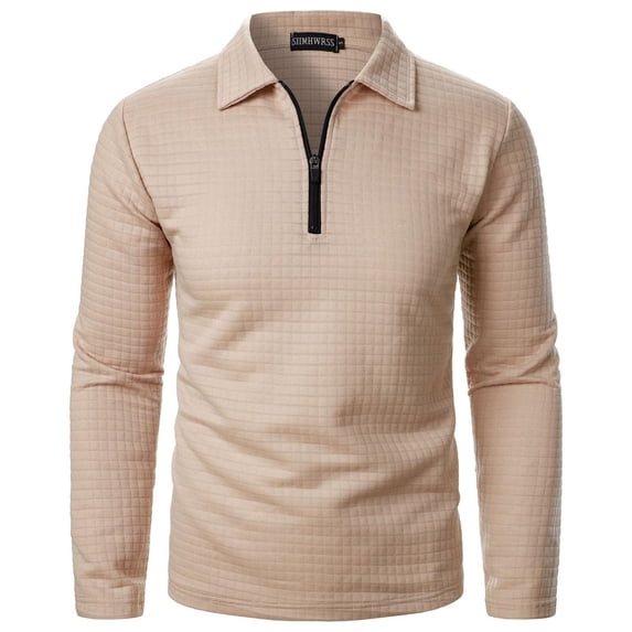 Iugvhana Men Half Zipper Up Pullover Waffle Shirt Slim Fit Tees Blouse Casual Long Sleeve Turndown Collar Shirts Tops Khaki XXL