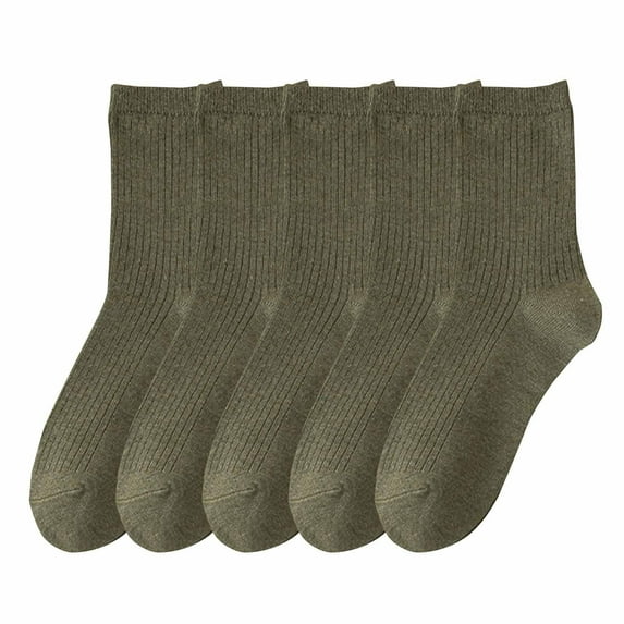 Iugvhana Men & Women's Crew Socks - Solid Color, Comfortable, Breathable Knitted Cotton, Cushioned Athletic, 5 Pairs Army Green Free Size