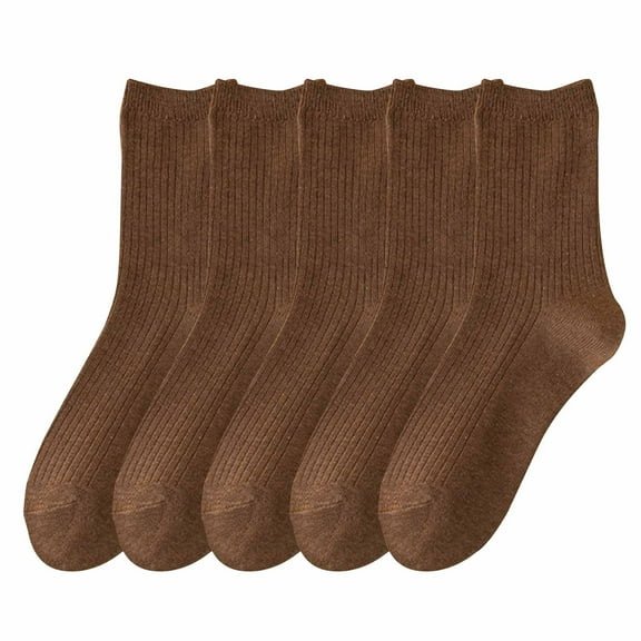 Iugvhana Men & Women's Crew Socks - Solid Color, Comfortable, Breathable Knitted Cotton, Cushioned Athletic, 5 Pairs Coffee Free Size