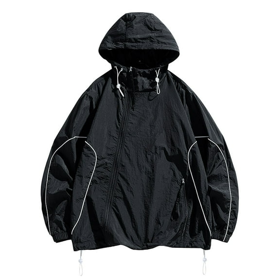 Iugvhana Men Women's UPF 50+ Sun Protection Hoodie Jacket Lightweight Long Sleeve Sun Shirts with Pocket Outdoor Athletic Jackets Black L