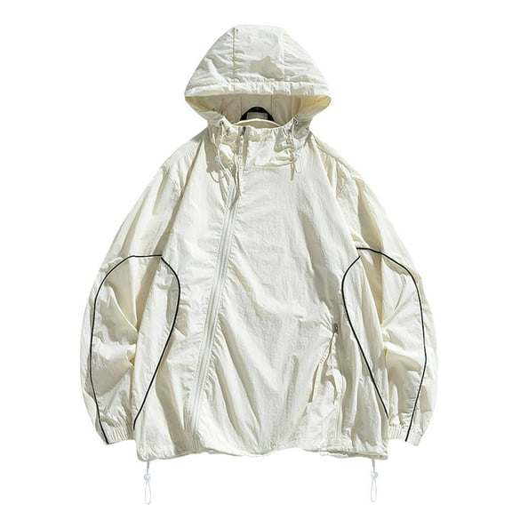 Iugvhana Men Women's UPF 50+ Sun Protection Hoodie Jacket Lightweight Long Sleeve Sun Shirts with Pocket Outdoor Athletic Jackets White L