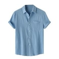 thumbnail image 1 of Iugvhana Men's 100% Cotton Shirt Casual Solid Trendy Texture Shirts Short Sleeve Button Down Hawaiian Shirts with Pocket Sky Blue M, 1 of 9