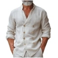 thumbnail image 1 of Iugvhana Men's 100%Cottonual Double Breasted Shirts Casual Fashion Solid Color Long Sleeved Stand Up Collar Shirt Top White XL, 1 of 6