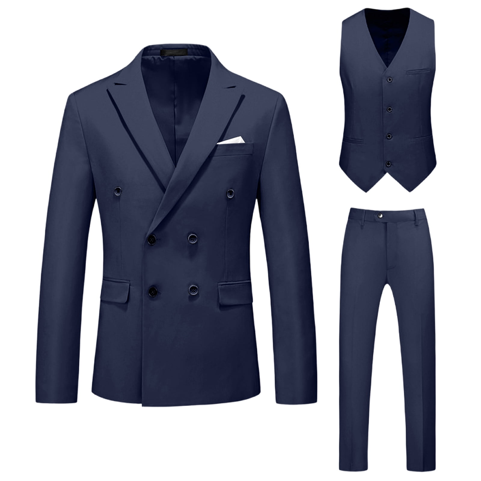 Men's 3 Piece Unique Dark Navy 2 Button Trimmed Pleated Pants Vested Suits Fashion Tuxedo For Men main image 1