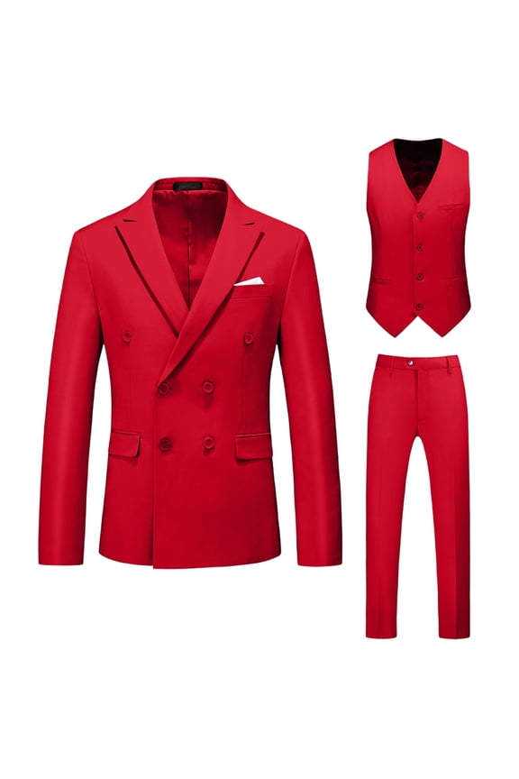 Men's 3 Piece Suits Vest Pants Sets Elegant Solid Double Breasted Slim Fit Tuxedo Suit with Blazer and Pant Set for Business Prom Red XXXXL