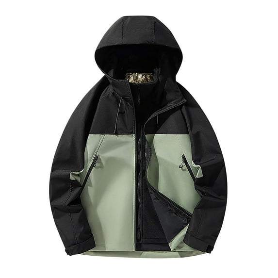 Iugvhana Men's 3 in 1 Ski Jacket Warm Fleece Lined Winter Snow Coat Waterproof Windproof Hooded Warm Coat Green XXL