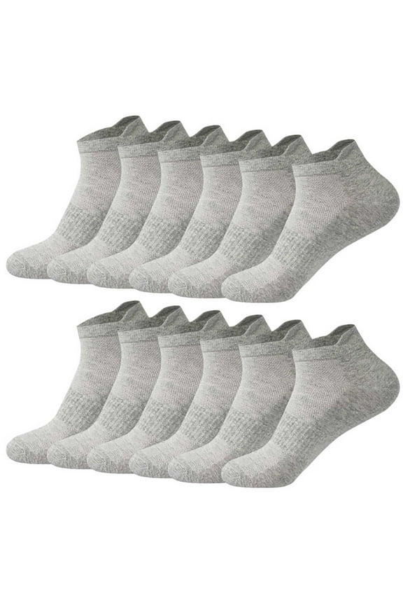 Men's Ankle Length Socks 6 Pack- Soft Cushioning, Comfort & Breathable, Arch Grip, Pull Collar in Cotton Gray M