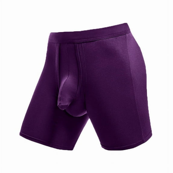 Iugvhana Men's Anti-Chafing Boxer Briefs – Long Leg Design with Separate Pouch, Tagless Underwear for All-Day Comfort Purple XXL