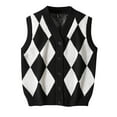 thumbnail image 1 of Iugvhana Men's Argyle Knitted Sweater Vest Button V Neck Fall Cardigan Casual Sleeveless Knitted Waistcoat Sweaters Vests Black XXL, 1 of 7