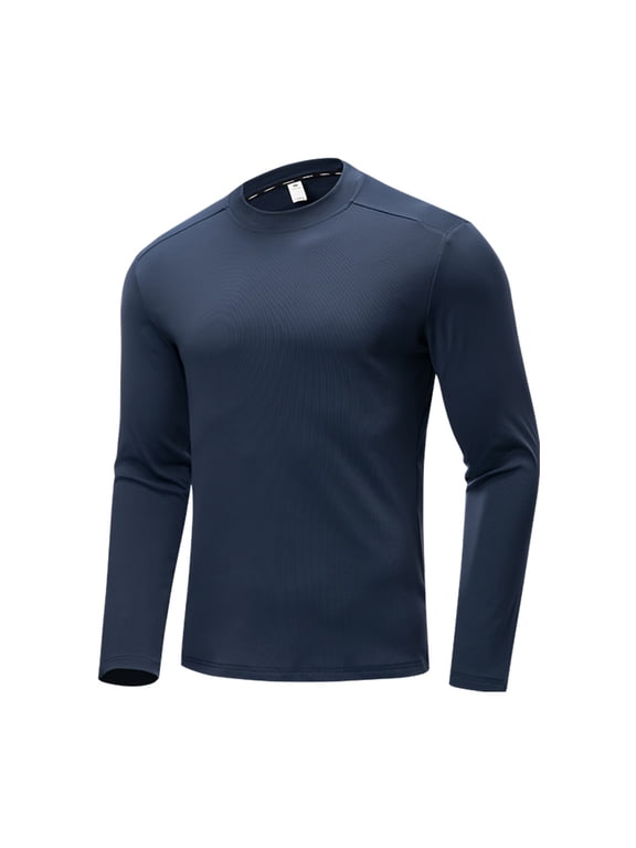 Men's Athletic Compression Shirt Running Shirts Round Neck Casual Pullover Long Sleeve Tees Tops Quicking Dry Workout T-Shirts Dark Blue M