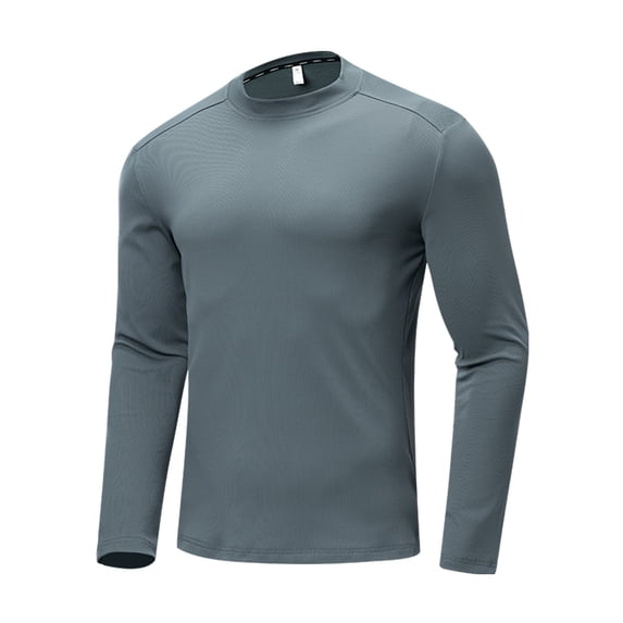 Iugvhana Men's Athletic Compression Shirt Running Shirts Round Neck Casual Pullover Long Sleeve Tees Tops Quicking Dry Workout T-Shirts Gray L