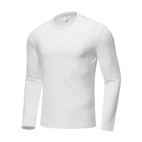 Iugvhana Men's Athletic Compression Shirt Running Shirts Round Neck Casual Pullover Long Sleeve Tees Tops Quicking Dry Workout T-Shirts White M