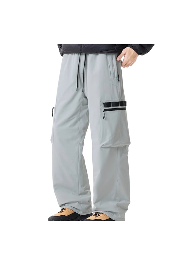 Men's Baggy Snow Pants Outdoor Windproof Waterproof Insulated Ski Pants Loose Warm Thicken Travel Hiking Cargo Pants Gray M
