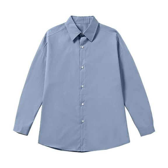 Iugvhana Men's Big & Tall Cotton Shirts Daily Casual Solid Regular Fit Long Sleeve Button Down Lapel Shirt Tops Blouse Blue XXXXXL